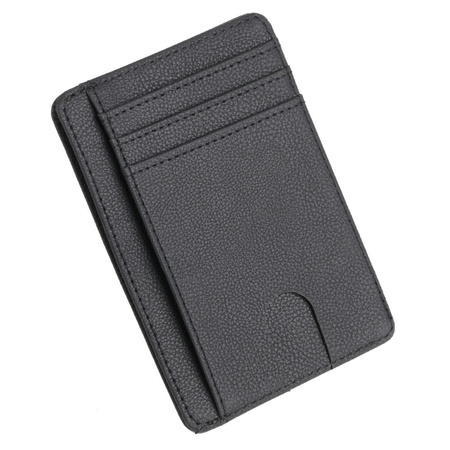 Portfel D-Pro RFID Black Lychee Card Wallet płaski cienki etui na karty dokumenty (Czarny)