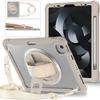 D-Pro 360 Shock V2 Strap Case etui pancerne z uchwytem na rękę i paskiem na ramię do Apple iPad Air 4 10.9" / Air 5 10.9" / Air 6 M2 11" (2024) / Air 7 M3 11" (2025) / iPad Pro 11 (2018/2020/2021/2022) (Beżowy)