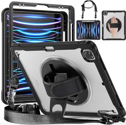 D-Pro 360 Shock V2 Strap Case etui pancerne z uchwytem na rękę i paskiem na ramię do Apple iPad Air 4/5 10.9" / iPad Pro 11" 2018 2020 2021 2022 (Czarny)