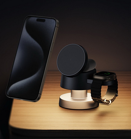 Ładowarka indukcyjna MFC Mushroom Lamp 15W szybka bezprzewodowa magnetyczna stacja MagSafe do Apple Watch / iPhone / AirPods (Szara)