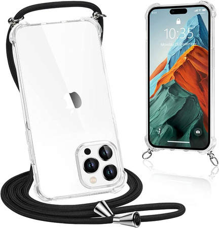 Etui D-Pro Crossbody TPU etui na sznurku z paskiem na ramię smycz na szyję do iPhone 14 Plus/15 Plus (Czarne)