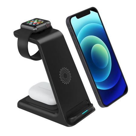 3w1 Ładowarka bezprzewodowa 15W do Apple Watch / iPhone / AirPods (Black)