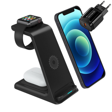 3w1 Ładowarka bezprzewodowa 15W do Apple Watch / iPhone / AirPods (Black)