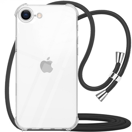 Etui D-Pro Crossbody TPU na sznurku z paskiem na ramię smycz na szyję do iPhone 16e (Czarny)