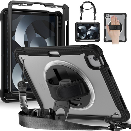 D-Pro 360 Shock V2 Strap Case etui pancerne z uchwytem na rękę i paskiem na ramię do Apple iPad Air 4 10.9" / Air 5 10.9" / Air 6 M2 11" (2024) / Air 7 M3 11" (2025) / iPad Pro 11 (2018/2020/2021/2022) (Czarny)