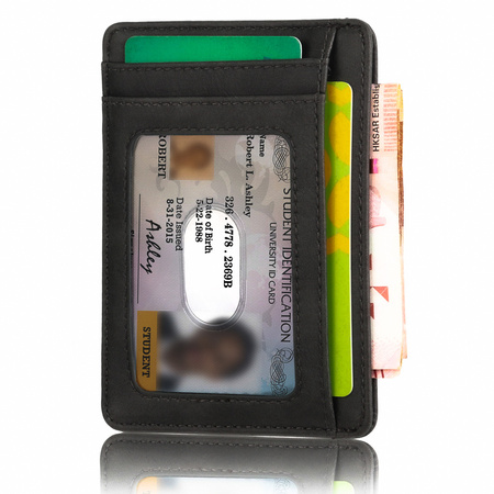 Portfel D-Pro RFID Black Smooth Card Wallet płaski cienki etui na karty dokumenty (Czarny)