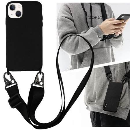 Etui D-Pro Crossbody XL obudowa pasek smycz zawieszka na ramię szyję iPhone 14 Plus/ iPhone 15 Plus (Czarny)