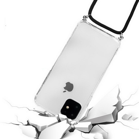 Etui D-Pro Crossbody TPU na sznurku z paskiem na ramię do iPhone 11 (przezroczyste + czarny)