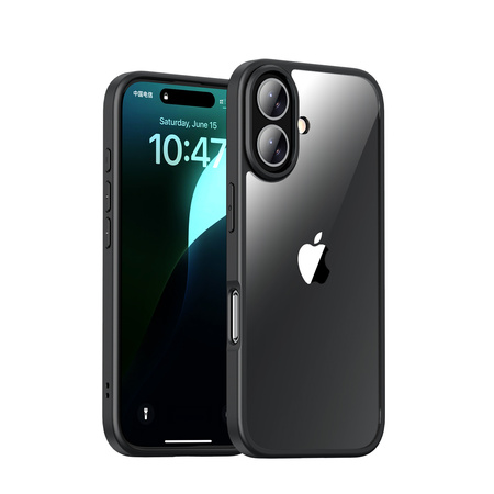 Etui D-Pro Crystal Hybrid obudowa hybrydowa mocna z czarną ramką do iPhone 16 (Przezroczysty/Czarny)