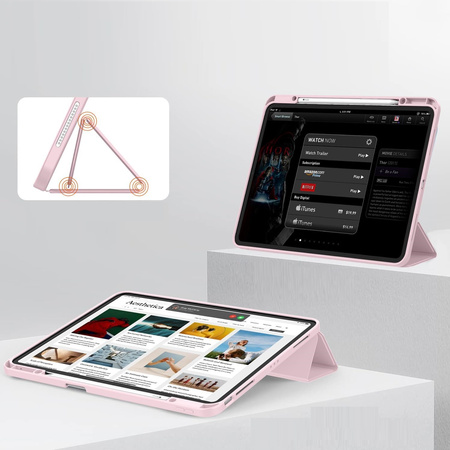 Etui D-Pro Smart Cover Case pokrowiec obudowa z klapką z uchwytem na rysiki  iPad Pro 12.9 2018-2022 / Air 13 M2 6 Gen. 2024 (Różowy)