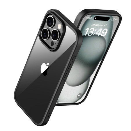 Etui D-Pro Crystal Hybrid obudowa hybrydowa mocna z czarną ramką do iPhone 16 Pro (Przezroczysty/Czarny)