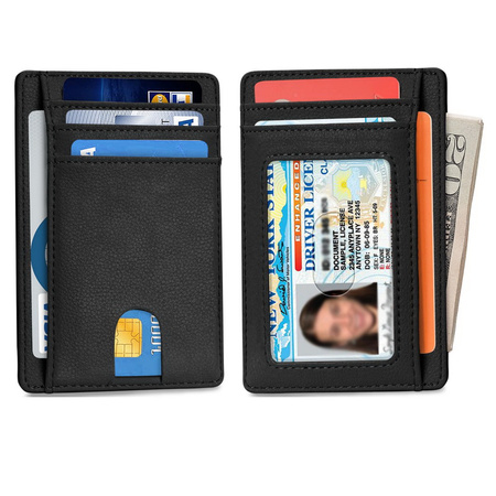 Portfel D-Pro RFID Black Lychee Card Wallet płaski cienki etui na karty dokumenty (Czarny)