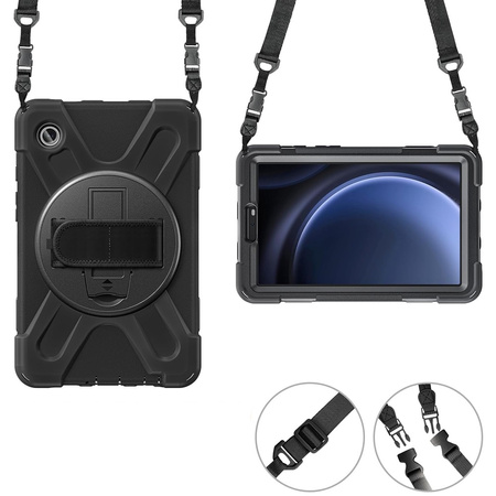 D-Pro 360 Armor Strap Case etui pancerne z uchwytem na rękę i paskiem na ramię do Samsung Galaxy Tab A9 8.7" (X110/X115) (Czarne)