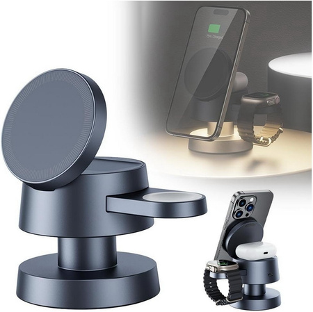 Ładowarka indukcyjna MFC Mushroom Lamp 15W szybka bezprzewodowa magnetyczna stacja MagSafe do Apple Watch / iPhone / AirPods (Szara)