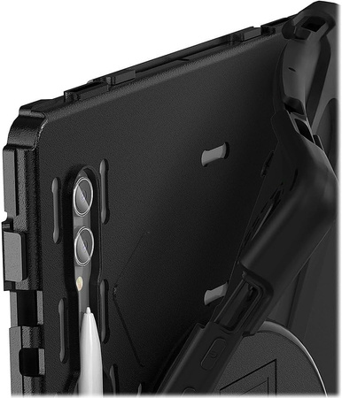 D-Pro 360 Armor Strap Case etui pancerne z uchwytem na rękę i paskiem na ramię do Samsung Galaxy Tab S8 Ultra / S9 Ultra / S10 Ultra 14.6" (Czarne)