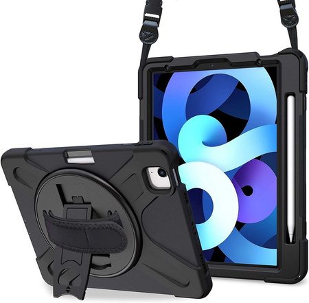 D-Pro 360 Armor Strap Case etui pancerne z uchwytem na rękę i paskiem na ramię do Apple iPad Air 4 10.9" / Air 5 10.9" / Air 6 M2 11" (2024) / Air 7 M3 11" (2025) / iPad Pro 11 (2018/2020/2021/2022) (Czarny)