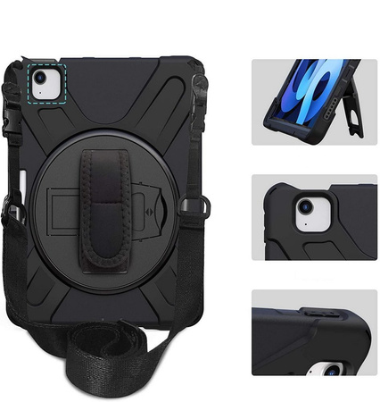 D-Pro 360 Armor Strap Case etui pancerne z uchwytem na rękę i paskiem na ramię do Apple iPad Air 4 10.9" / Air 5 10.9" / Air 6 M2 11" (2024) / Air 7 M3 11" (2025) / iPad Pro 11 (2018/2020/2021/2022) (Czarny)