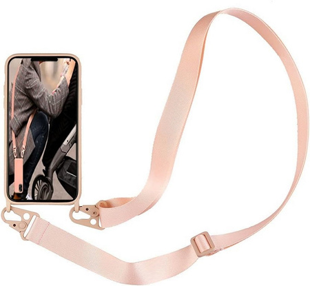 Etui D-Pro Crossbody XL obudowa pasek smycz zawieszka na ramię szyję iPhone 14/15 Plus (Różowy)