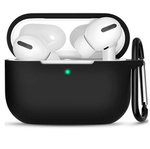 Etui D-Pro Silicone Case silikonowa obudowa z metalowym karabińczykiem do Apple AirPods Pro 1/2 (2019/2022/2023) (Czarny)