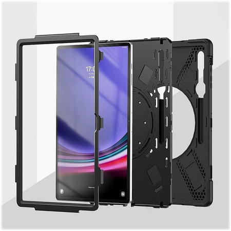 D-Pro 360 Armor Strap Case etui pancerne z uchwytem na rękę i paskiem na ramię do Samsung Galaxy Tab S8 Ultra / S9 Ultra / S10 Ultra 14.6" (Czarne)