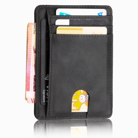 Portfel D-Pro RFID Black Smooth Card Wallet płaski cienki etui na karty dokumenty (Czarny)