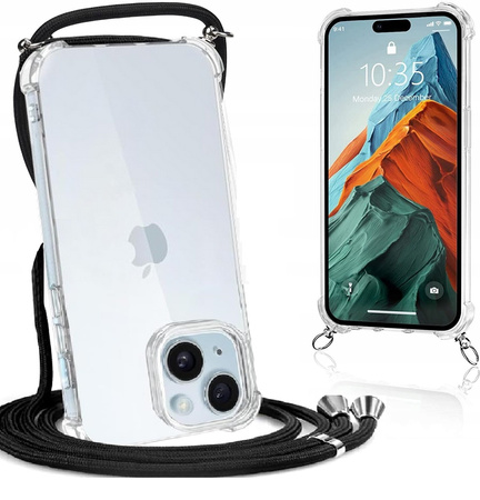 Etui D-Pro Crossbody TPU etui na sznurku z paskiem na ramię smycz na szyję do iPhone 14 Plus/15 Plus (Czarne)