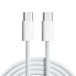 Kabel przewód USB-C do USB-C Type-C do szybkiego ładowania PD 60W nylonowy oplot do Apple iPad mini/Air/Pro iPhone 15/16/Pro/Plus/Max 100cm 1m  (Biały)