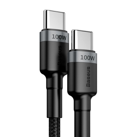 Kabel Baseus Cafule przewód mocny szybki nylonowy oplot 2x USB-C Type-C 100W PD QC 3.0 100cm (Czarny)