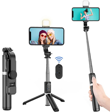 Selfie stick kijek do zdjęć LED 104cm do telefonu + tripod statyw + pilot bluetooth