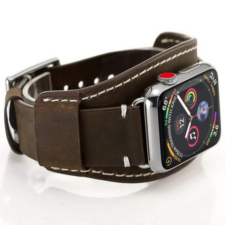 Pasek skórzany szeroki Dundee Band vintage do Apple Watch 1/2/3/4/5/6/7/8/9/SE/ Ultra 1/2 42/44/45/49mm (Brązowy)