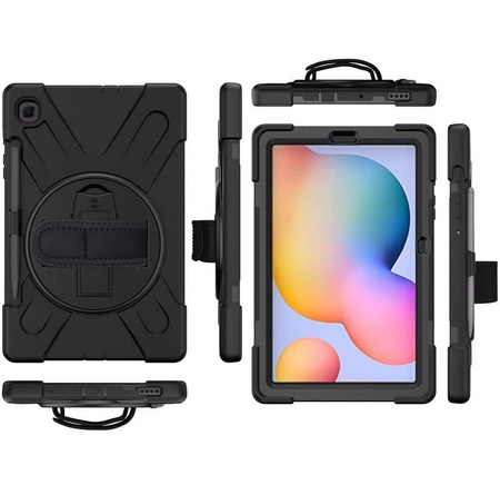 D-Pro 360 Armor Strap Case etui pancerne z uchwytem na rękę i paskiem na ramię do Samsung Galaxy Tab S6 Lite 10.4" P610/P615 2020 P613/P619 2022 SM-P620/SM-P625 2024