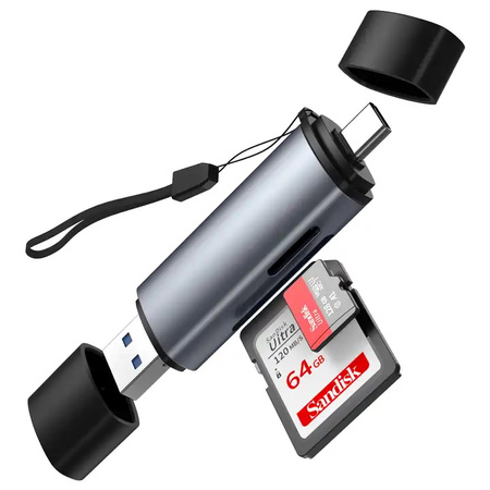 Adapter czytnik kart pamięci SD microSD SDHC TF USB 3.0 USB-C OTG Plug&Play