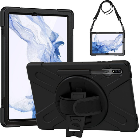 D-Pro 360 Armor Strap Case etui pancerne z uchwytem na rękę i paskiem na ramię do Samsung Galaxy Tab S7 Plus / S8 Plus / S7 FE / S9 FE Plus 12.4"