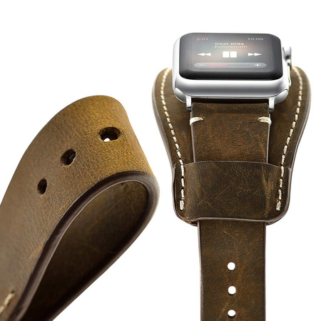 Pasek skórzany szeroki Dundee Band vintage do Apple Watch 1/2/3/4/5/6/7/8/9/SE/ Ultra 1/2 42/44/45/49mm (Brązowy)