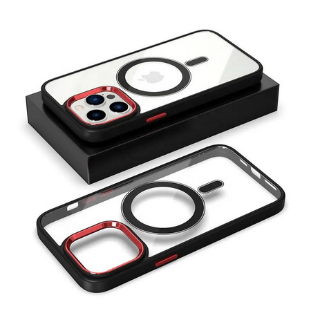 Etui D-Pro Metal Camera Hybrid MagSafe Case obudowa magnetyczna iPhone 15 Plus (Czarny/Czerwony)