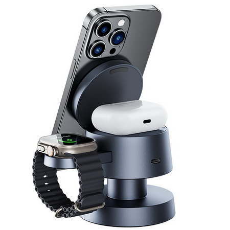 Ładowarka indukcyjna MFC Mushroom Lamp 15W szybka bezprzewodowa magnetyczna stacja MagSafe do Apple Watch / iPhone / AirPods (Szara)