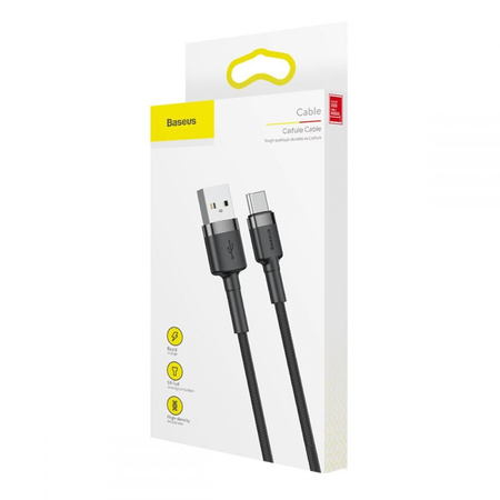 Kabel Baseus Cafule przewód mocny szybki nylonowy oplot USB-A do USB-C QC 3.0 100cm (Czarny)