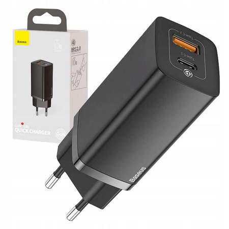 Ładowarka sieciowa szybka Baseus GaN2 Lite 65W USB-C + USB CCGAN2L-B01 (Czarny)