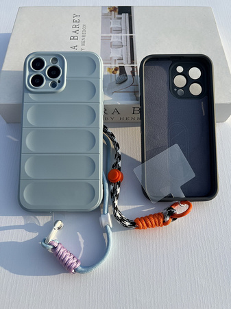 Etui D-Pro 3D Silicone Case Wrist Rope ze smyczą na nadgarstek - iPhone 15 (Czarny)