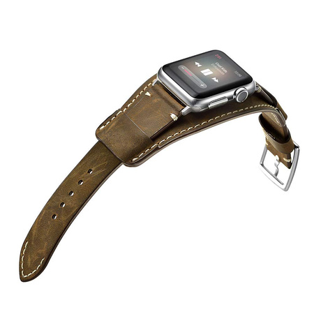 Pasek skórzany szeroki Dundee Band vintage do Apple Watch 1/2/3/4/5/6/7/8/9/SE/ Ultra 1/2 42/44/45/49mm (Brązowy)