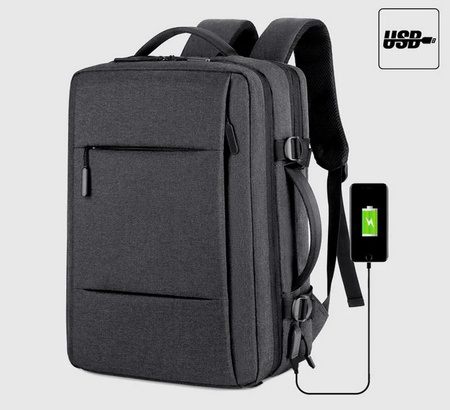 Plecak podróżny D-Pro Nylon Backpack V3 USB bagaż podręczny do samolotu torba na laptopa 48x35x20cm (Grafitowy)