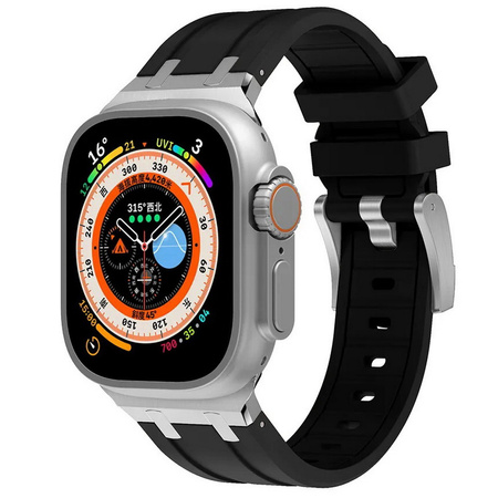 Pasek bransoleta AP Rubber Band + Steel do Apple Watch 1/2/3/4/5/6/7/8/9/10/SE/Ultra 42/44/45/46/49mm (Czarny + Srebrny)