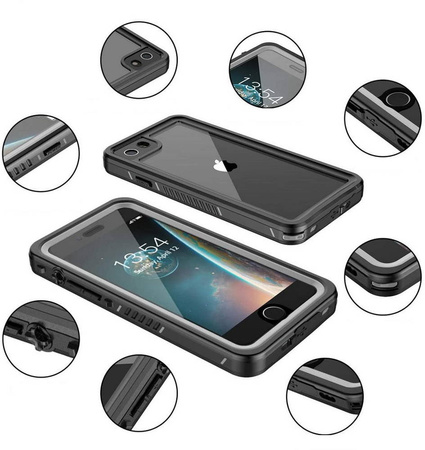 Etui D-Pro 360° Waterproof Case IP68 obudowa wodoodporna wodoszczelna pancerna do iPhone 7/8/SE 2020/2022 (Czarny)