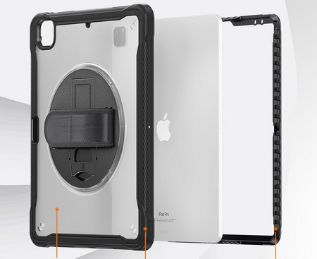 D-Pro 360 Shock V2 Strap Case etui pancerne z uchwytem na rękę i paskiem na ramię do Apple iPad Air 4 10.9" / Air 5 10.9" / Air 6 M2 11" (2024) / Air 7 M3 11" (2025) / iPad Pro 11 (2018/2020/2021/2022) (Czarny)