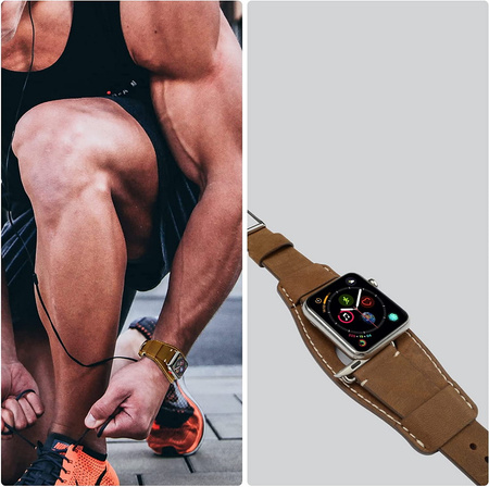 Pasek skórzany szeroki Dundee Band vintage do Apple Watch 1/2/3/4/5/6/7/8/9/SE/ Ultra 1/2 42/44/45/49mm (Brązowy)