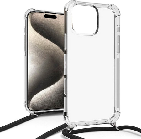 Etui D-Pro Crossbody TPU na sznurku z paskiem na ramię smycz na szyję do iPhone 16 Pro (Czarny)