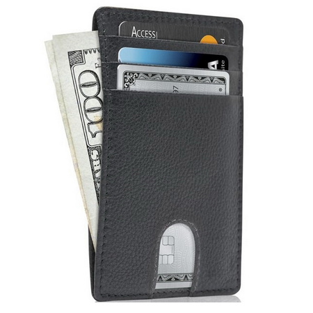 Portfel D-Pro RFID Black Lychee Card Wallet płaski cienki etui na karty dokumenty (Czarny)