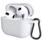 Etui D-Pro Silicone Case silikonowa obudowa z metalowym karabińczykiem do Apple AirPods 3 (2021) (Biały)