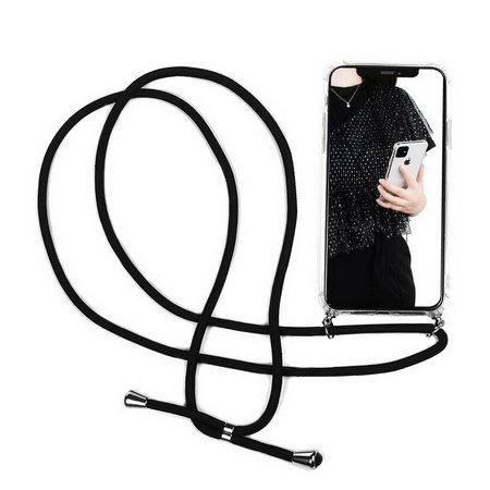 Etui D-Pro Crossbody TPU etui na sznurku z paskiem na ramię do iPhone 11 Pro Max (Przezroczysty + czarny)