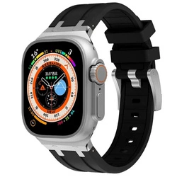 Pasek bransoleta AP Rubber Band + Steel do Apple Watch 1/2/3/4/5/6/7/8/9/SE/Ultra/Ultra 2 42/44/45/49mm (Czarny + Srebrny)